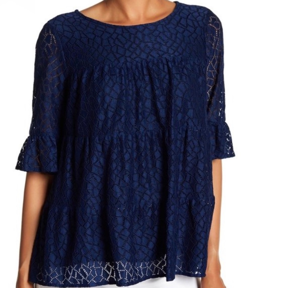 🚨 CLOSING 9.16 🚨 Pleione Tiered Stretch Navy Lace Blouse